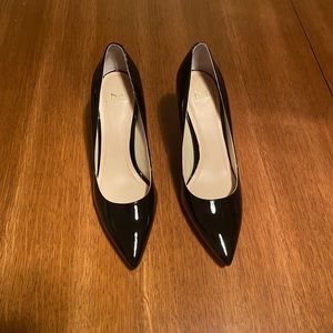 New Marc Fisher black patent clear block heels